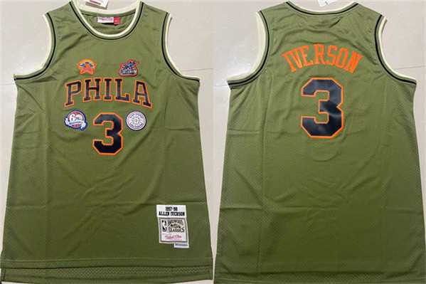Men%27s Philadelphia 76ers #3 Allen Iverson Green 1997-98 Throwback Stitched basketball Jersey Mixiu